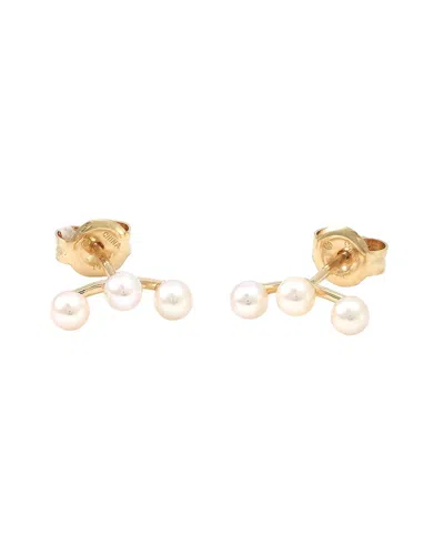 Gemstones 3mm Pearl 14k Earrings In Gold