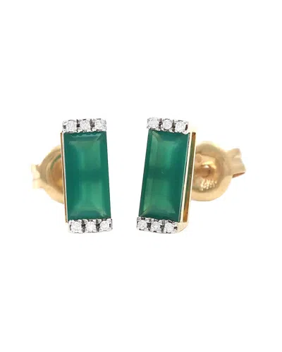 Gemstones Bar 14k 0.06 Ct. Tw. Diamond & Green Onyx Earrings In Gold
