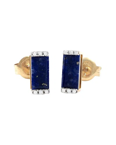 Gemstones Bar 14k 0.06 Ct. Tw. Diamond & Lapis Earrings In Gold