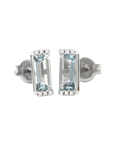 GEMSTONES BAR 14K 1.36 CT. TW. DIAMOND & BLUE TOPAZ EARRINGS