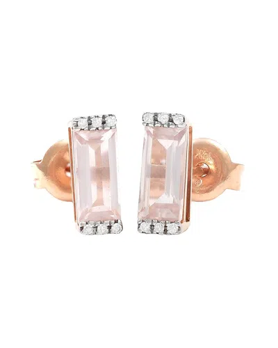 GEMSTONES BAR 14K ROSE GOLD 1.08 CT. TW. DIAMOND & PINK QUARTZ EARRINGS