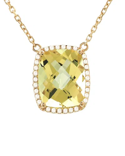 Gemstones Classic 14k 2.95 Ct. Tw. Diamond & Lemon Quartz Necklace In Green
