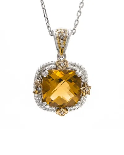 Gemstones Diamond Select Cuts 14k & Silver 3.62 Ct. Tw. Diamond & Citrine Pendant Necklace In Brown