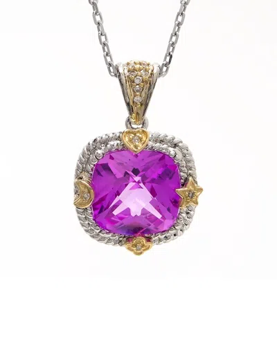 Gemstones Diamond Select Cuts 14k & Silver 4.10 Ct. Tw. Diamond & Amethyst Pendant Necklace In Purple