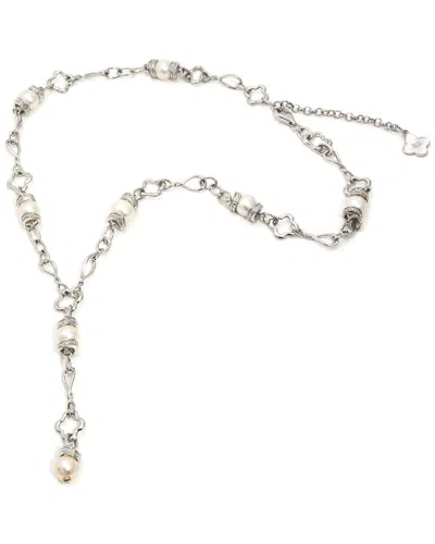 Gemstones Diamond Select Cuts Silver 0.1 Ct. Tw. Diamond 7-8mm Pearl Necklace In Metallic