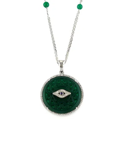 Gemstones Diamond Select Cuts Silver 0.11 Ct. Tw. Diamond & Green Agate Evil Eye Necklace