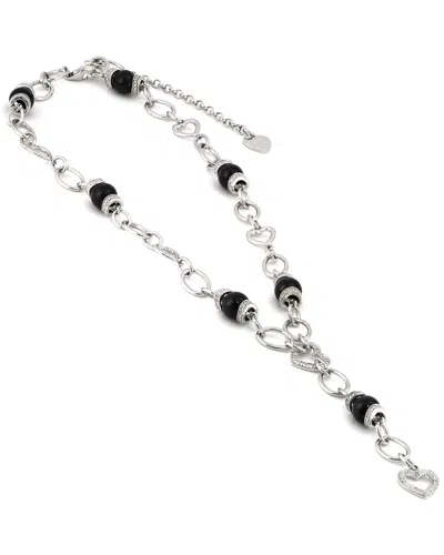 Gemstones Diamond Select Cuts Silver 0.11 Ct. Tw. Diamond & Onyx Necklace In Metallic