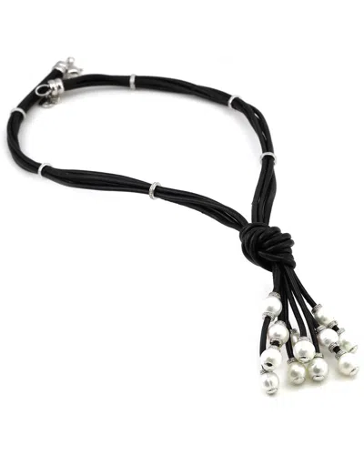 Gemstones Diamond Select Cuts Silver 0.15 Ct. Tw. Diamond 8-9mm Pearl Necklace In Black