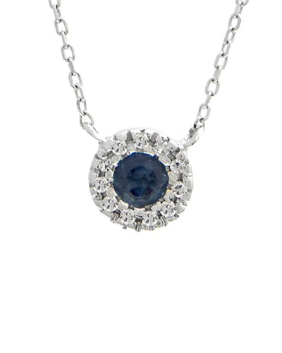 Gemstones Halo 14k 0.20 Ct. Tw. Diamond & Sapphire Necklace In Metallic