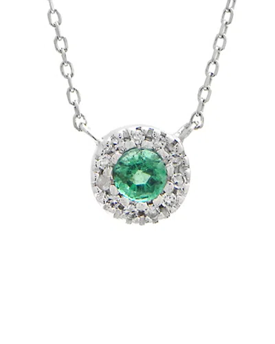 Gemstones Halo 14k 0.21 Ct. Tw. Diamond & Emerald Necklace In Green