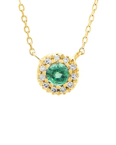 Gemstones Halo 14k 0.21 Ct. Tw. Diamond & Emerald Necklace In Gold