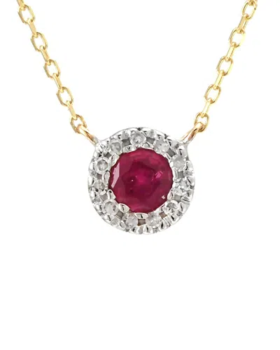 Gemstones Halo 14k 0.21 Ct. Tw. Diamond & Ruby Necklace In Pink
