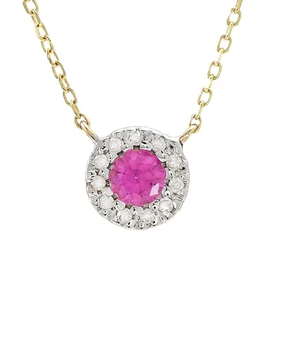 Gemstones Halo 14k 0.75 Ct. Tw. Diamond & Pink Topaz Necklace In Metallic