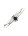 Gemstones Round Silver & Stainless Steel 2.36 Ct. Tw. Diamond & Lab-grown Sapphire Bangle Bracelet