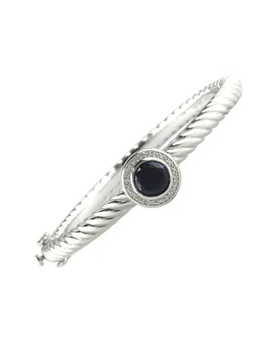 GEMSTONES ROUND SILVER & STAINLESS STEEL 2.36 CT. TW. DIAMOND & LAB-GROWN SAPPHIRE BANGLE BRACELET