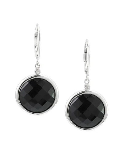 Gemstones Silver 0.01 Ct. Tw. Diamond & Onyx Drop Earrings In Black