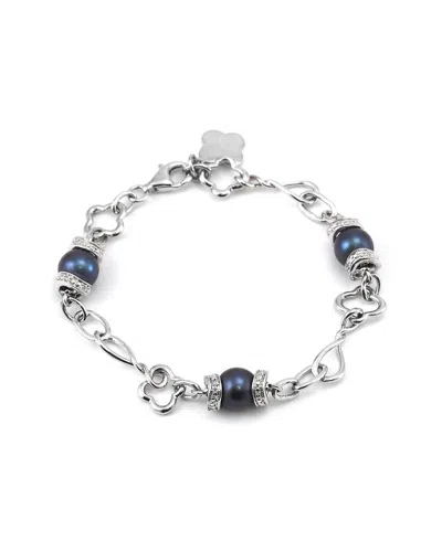 Gemstones Silver 0.04 Ct. Tw. Diamond 7-8mm Pearl Bracelet