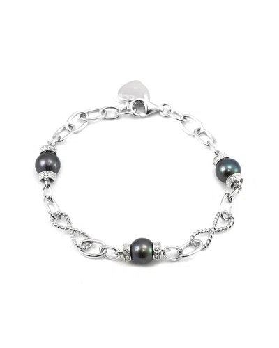 GEMSTONES SILVER 0.04 CT. TW. DIAMOND 7-8MM PEARL BRACELET