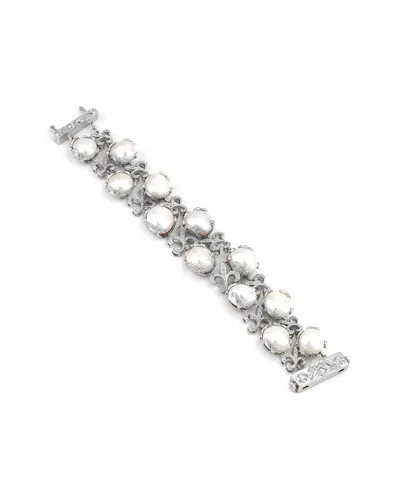 Gemstones Silver 0.15 Ct. Tw. Diamond 13-14mm Pearl Bracelet In Metallic