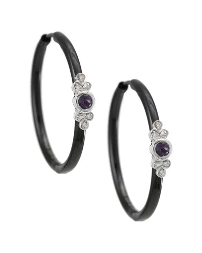 Gemstones Silver 0.26 Ct. Tw. Diamond & Amethyst Earrings In Black