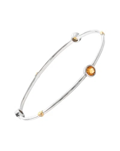 Gemstones Silver 1.23 Ct. Tw. Diamond & Citrine Bangle Bracelet In Metallic