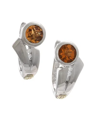 Gemstones Silver 1.54 Ct. Tw. Diamond & Citrine Earrings