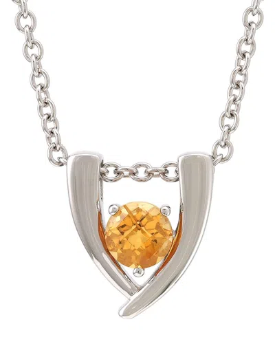 Gemstones Silver 1.71 Ct. Tw. Diamond & Citrine Pendant In Metallic