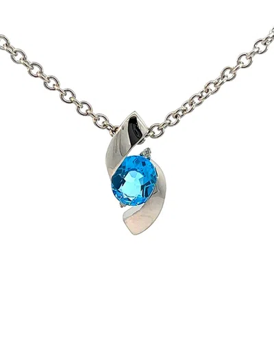 Gemstones Silver 2.74 Ct. Tw. Diamond & Blue Topaz Necklace In Metallic