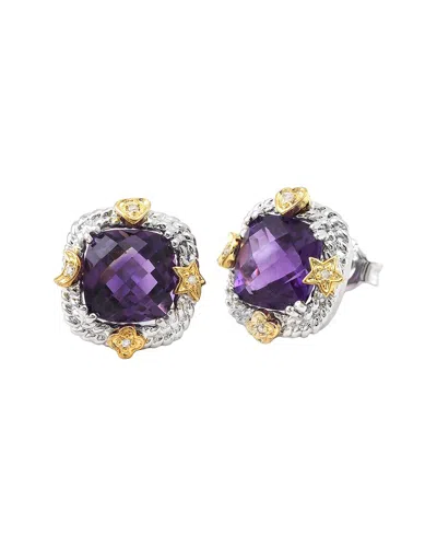Gemstones Silver 3.98 Ct. Tw. Diamond & Amethyst Earrings In Purple