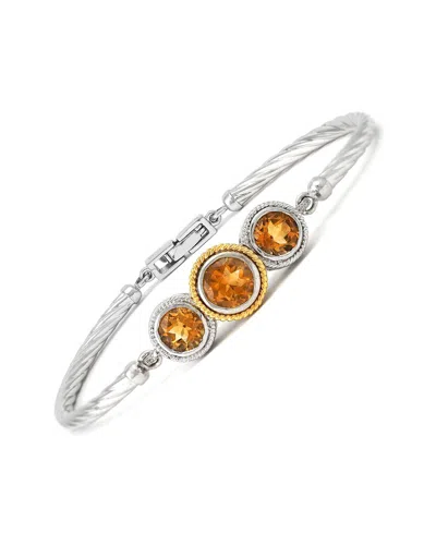 Gemstones Silver 4.31 Ct. Tw. Diamond & Citrine Bangle Bracelet In Metallic