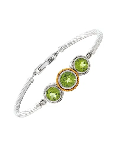 Gemstones Silver 4.31 Ct. Tw. Diamond & Peridot Bangle Bracelet In Green