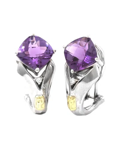 Gemstones Silver 4.83 Ct. Tw. Diamond & Blue Topaz Earrings In Purple