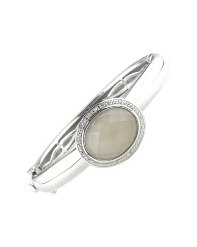 Gemstones Silver & Stainless Steel 0.04 Ct. Tw. Diamond & Grey Agate Bangle Bracelet In Neutral