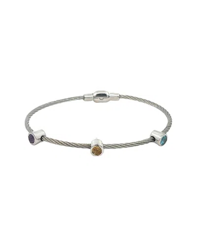 Gemstones Silver & Stainless Steel 0.80 Ct. Tw. Multiple Bangle Bracelet In Metallic