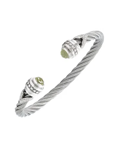 Gemstones Silver & Stainless Steel 1.84 Ct. Tw. Diamond & Lemon Quartz Bangle Bracelet In Metallic