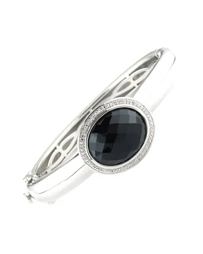 Gemstones Silver & Steel 0.04 Ct. Tw. Diamond & Onyx Bangle Bracelet