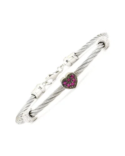 GEMSTONES SILVER & STEEL 0.15 CT. TW. DIAMOND & RUBY BANGLE BRACELET