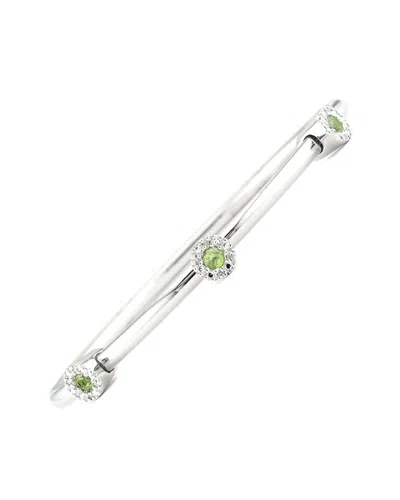 Gemstones Silver & Steel 0.35 Ct. Tw. Diamond & Peridot Bangle Bracelet In Metallic