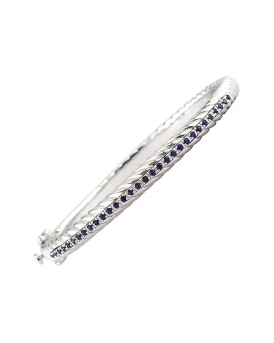Gemstones Silver & Steel 0.52 Ct. Tw. Diamond & Sapphire Bangle Bracelet In Blue