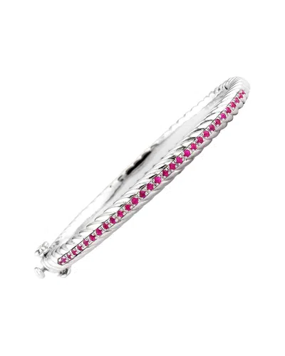 Gemstones Silver & Steel 0.58 Ct. Tw. Diamond & Ruby Bangle Bracelet In Metallic