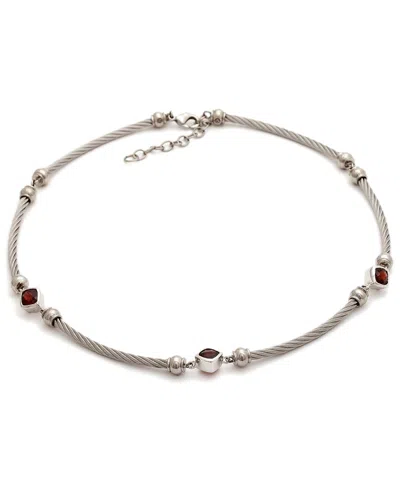 Gemstones Silver & Steel 3.28 Ct. Tw. Diamond & Garnet Necklace