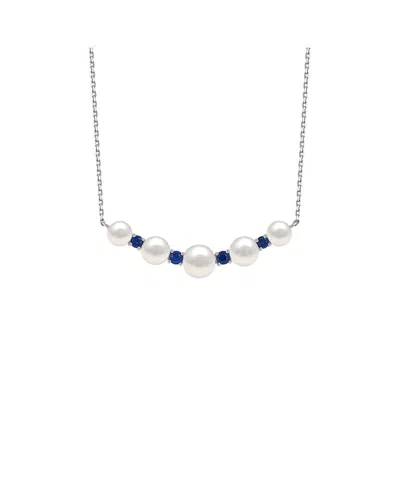 Gemstones Silver Pearl & 7mm Pearl Statement Necklace In Multi