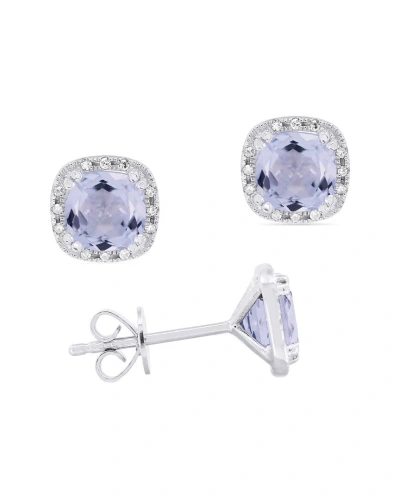 Gemstones Sselects Essentials 14k 0.06 Ct. Tw. Diamond & Aquamarine Earrings In Metallic