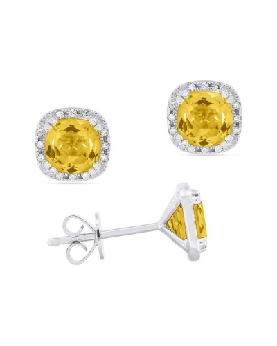 Gemstones Sselects Essentials 14k 0.06 Ct. Tw. Diamond & Citrine Earrings In Metallic
