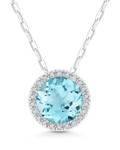 Gemstones Sselects Essentials 14k 1.36 Ct. Tw. Diamond & Aquamarine Necklace In Metallic