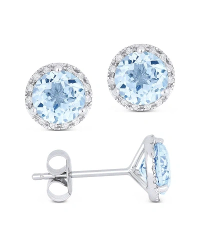 Gemstones Sselects Essentials 14k 1.69 Ct. Tw. Diamond & Aquamarine Earrings In Blue