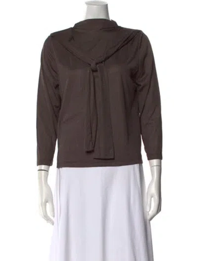Pre-owned Gemsun Tie Neck Long Sleeve Top W/ Tags In Brown