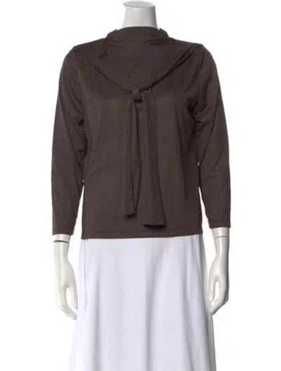 Pre-owned Gemsun Tie Neck Three-quarter Sleeve Top W/ Tags In Brown