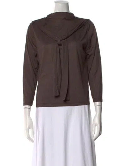 Pre-owned Gemsun Tie Neck Three-quarter Sleeve Top W/ Tags In Brown