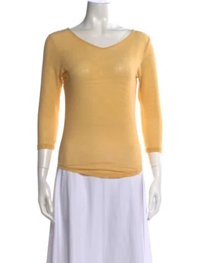 Pre-owned Gemsun V-neck Three-quarter Sleeve Top In Yellow